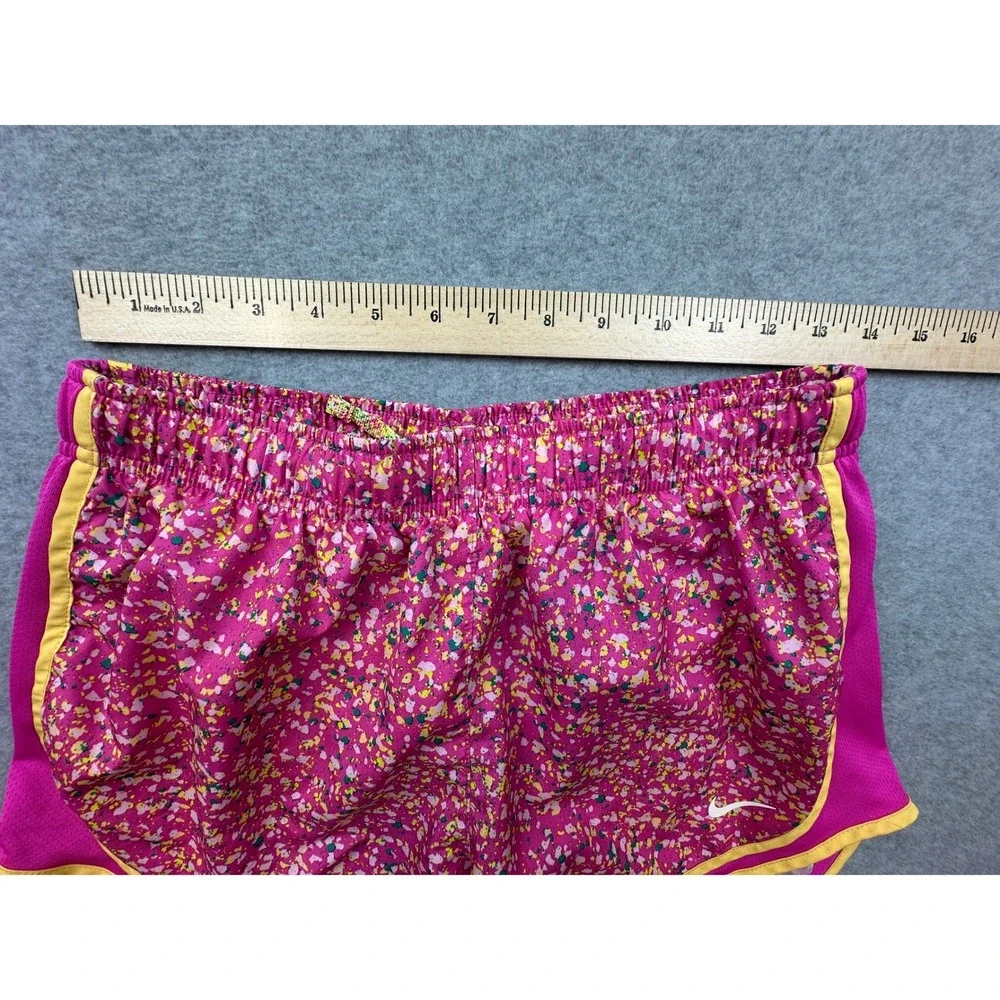 Nike Dri-FIT Womens Running Shorts Pink Floral Splatter Print Yellow Trim Size M